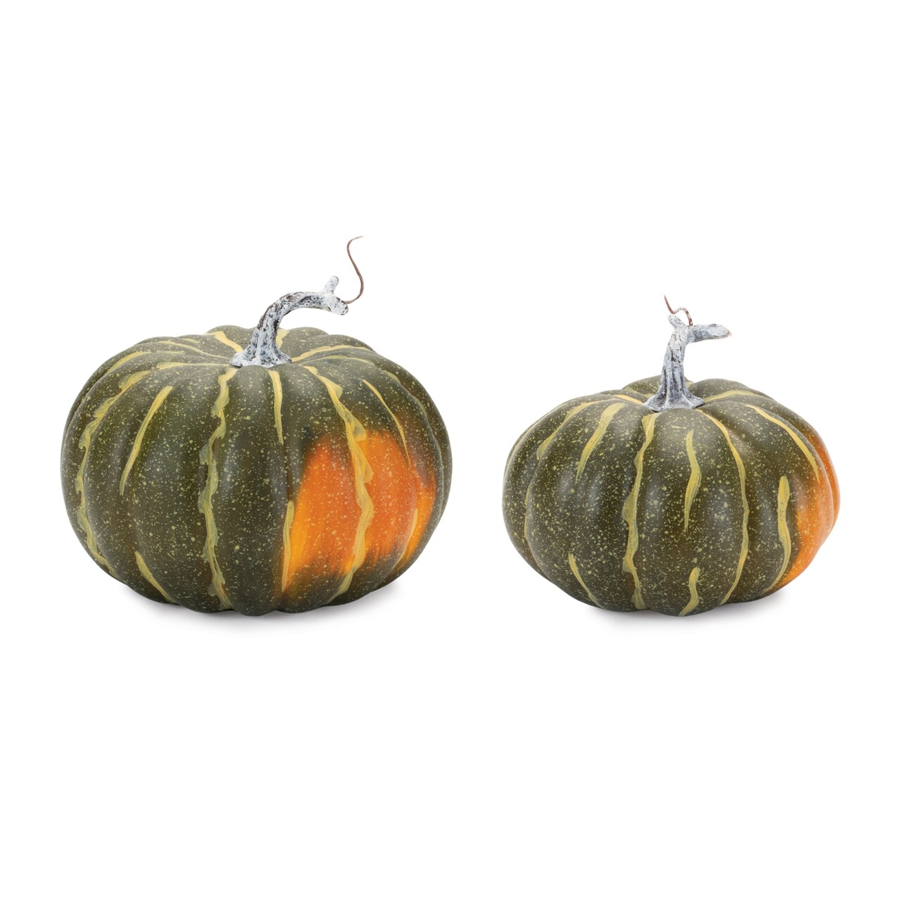 Melrose Traditional Style Pumpkin Fall Harvest Decorations - 7" - Green - Set of 2